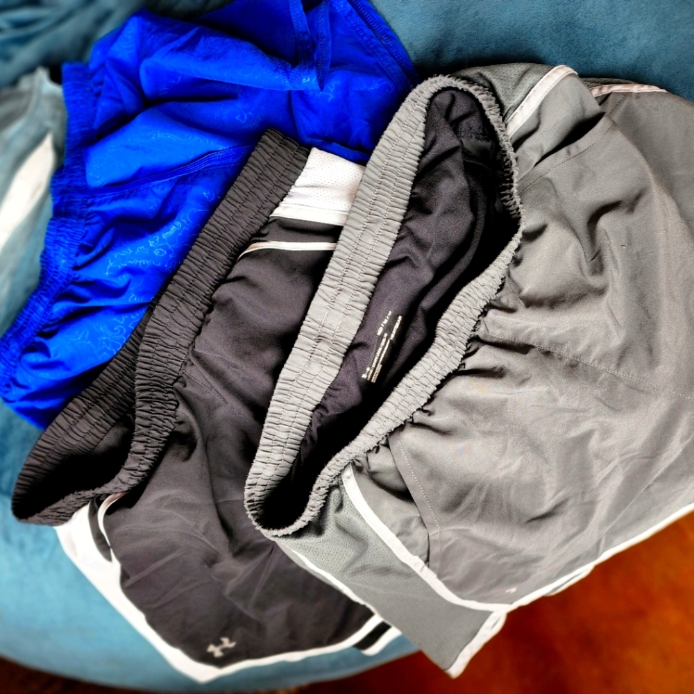 Brooks and Under Armor running shorts x3 blue grey black white